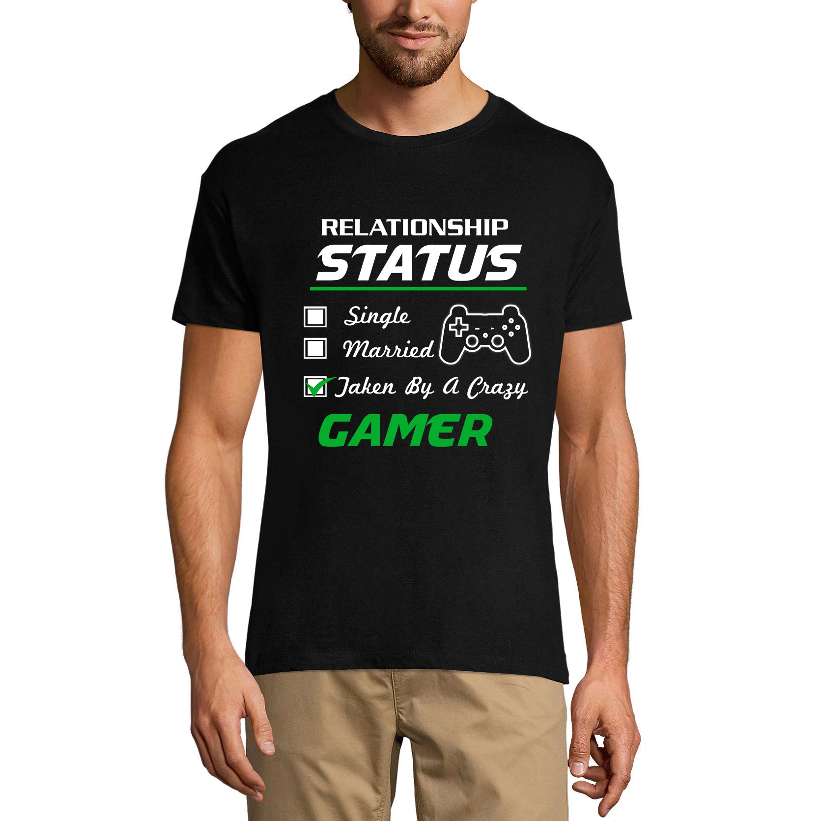 ULTRABASIC Men's T-Shirt Relationship Status Taken By Crazy Gamer - Humor Tees relationship status crazy paused my game alien player ufo playstation tee shirt clothes gaming apparel gifts super mario nintendo call of duty bros graphic tshirt video game funny geek gift for the gamer fortnite pubg humor son father dad birthday