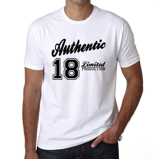 18, Authentic, White, Men's Short Sleeve Round Neck T-shirt 00123 - ultrabasic-com