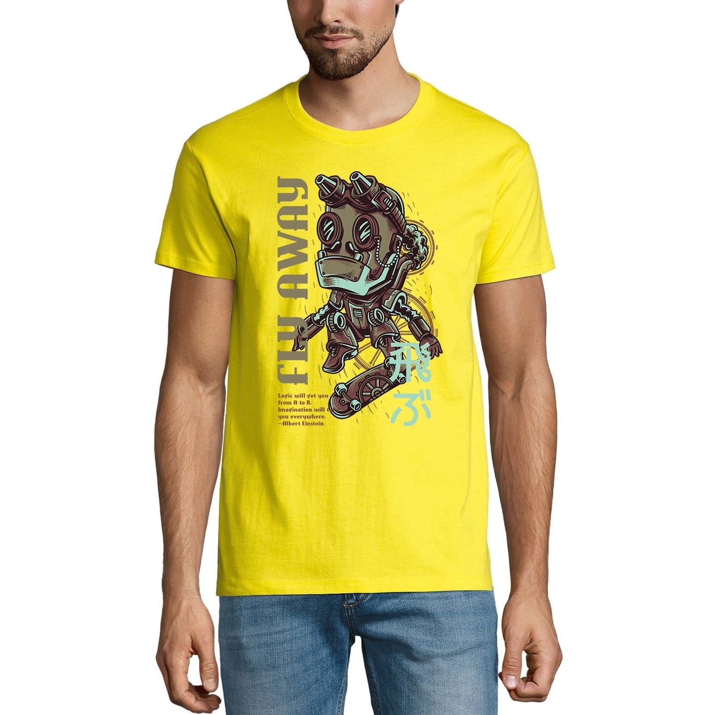 ULTRABASIC Herren-Neuheits-T-Shirt Fly Away – Lustiges Roboter-T-Shirt