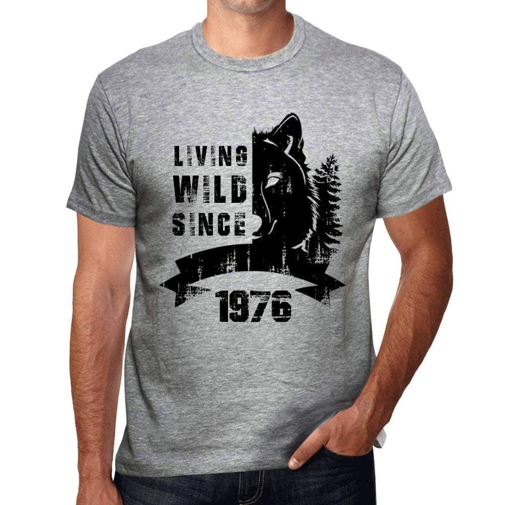 1976, Living Wild Since 1976 Men's T-shirt Grey Birthday Gift 00500 - ultrabasic-com