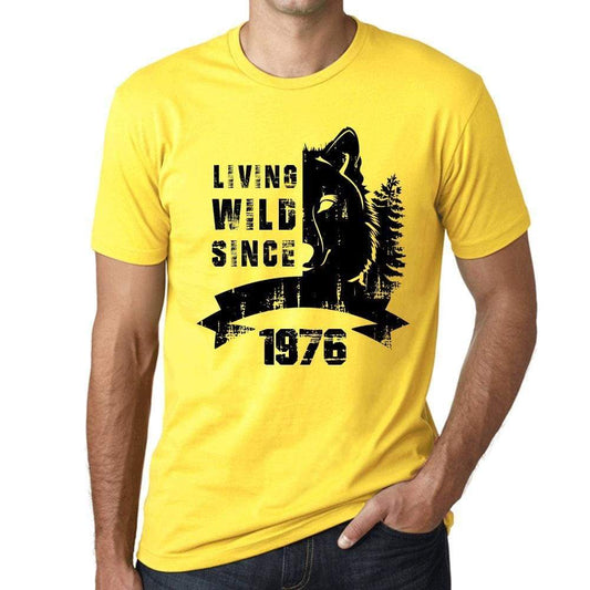 1976, Living Wild Since 1976 Men's T-shirt Yellow Birthday Gift 00501 - ultrabasic-com