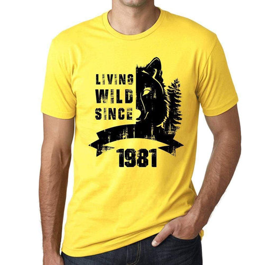 1981, Living Wild Since 1981 Men's T-shirt Yellow Birthday Gift 00501 - ultrabasic-com