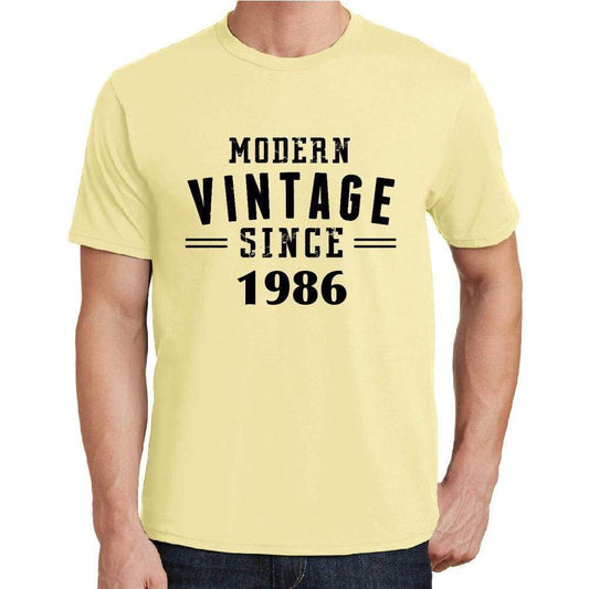 1986, Modern Vintage, Yellow, Men's Short Sleeve Round Neck T-shirt 00106 - ultrabasic-com