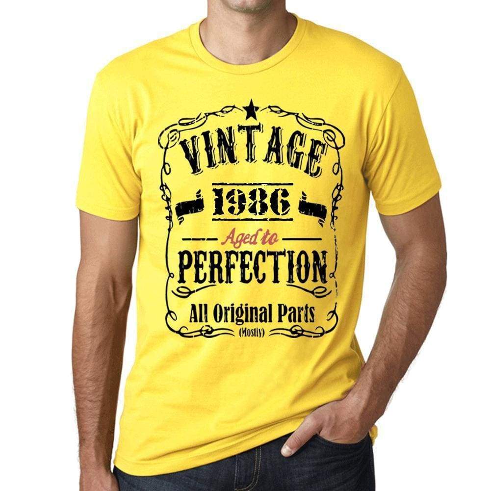 1986 Vintage Aged to Perfection Men's T-shirt Yellow Birthday Gift 00487 - ultrabasic-com