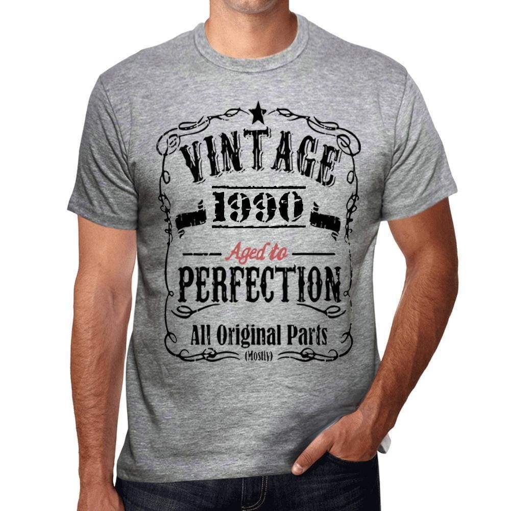 1990 Vintage Aged To Perfection Mens T-Shirt Grey Birthday Gift 00489 - Grey / S - Casual