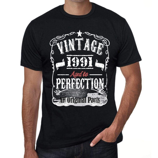 1991 Vintage Aged To Perfection Mens T-Shirt Black Birthday Gift 00490 - Black / Xs - Casual