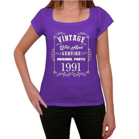 1991 Well Aged Purple Womens Short Sleeve Round Neck T-Shirt 00110 - Purple / Xs - Casual