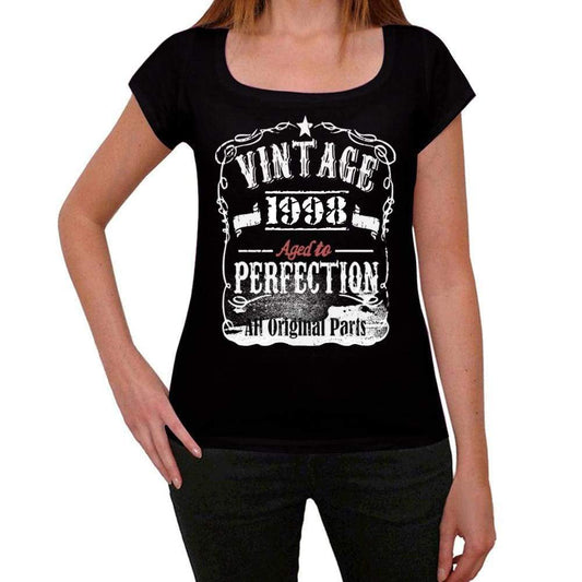 1998 Vintage Aged To Perfection Womens T-Shirt Black Birthday Gift 00492 - Black / Xs - Casual