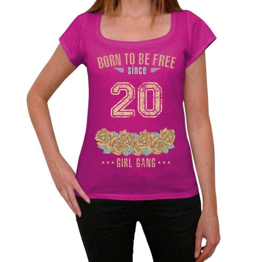 20 Born To Be Free Since 20 Womens T Shirt Pink Birthday Gift 00533 - Pink / Xs - Casual