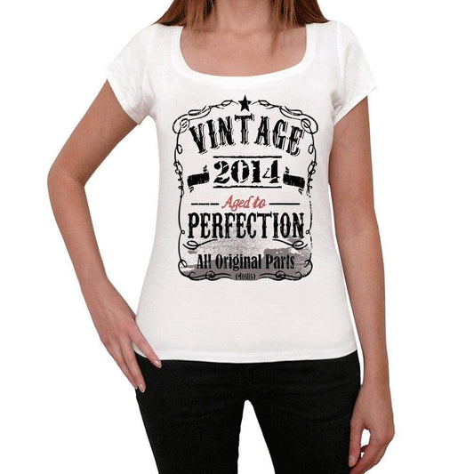 2014 Vintage Aged To Perfection Womens T-Shirt White Birthday Gift 00491 - White / Xs - Casual