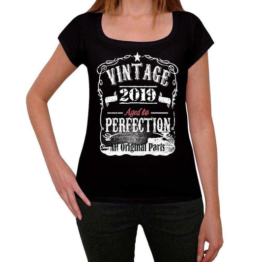 2019 Vintage Aged To Perfection Womens T-Shirt Black Birthday Gift 00492 - Black / Xs - Casual