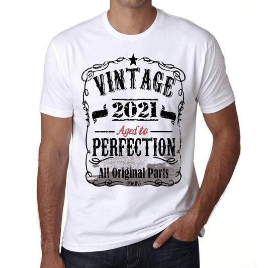 2021 Vintage Aged To Perfection Mens T-Shirt White Birthday Gift 00488 - White / Xs - Casual