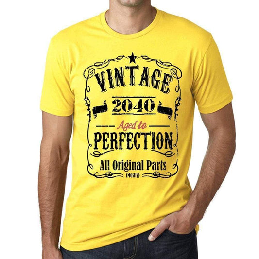 2040 Vintage Aged To Perfection Mens T-Shirt Yellow Birthday Gift 00487 - Yellow / Xs - Casual