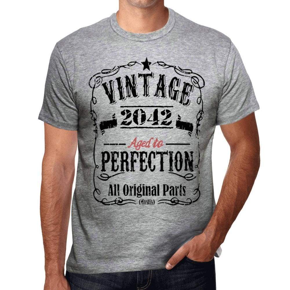 2042 Vintage Aged To Perfection Mens T-Shirt Grey Birthday Gift 00489 - Grey / S - Casual