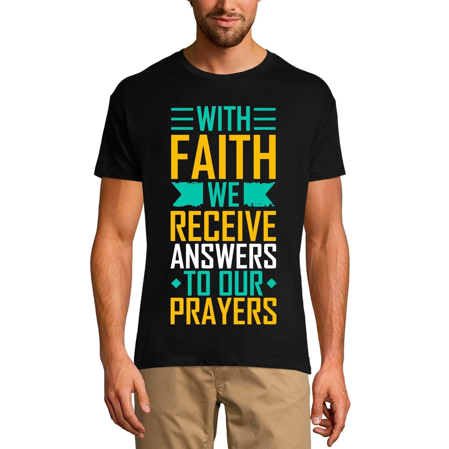 ULTRABASIC Graphic Religious Men's T-Shirt With Faith We Receive Answers