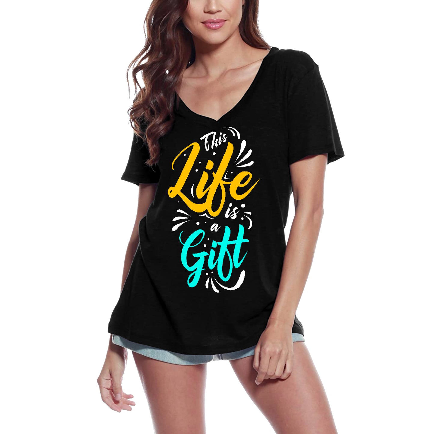 ULTRABASIC Damen-Grafik-T-Shirt „This Life is a Gift“ – Motivierendes Zitat-Shirt