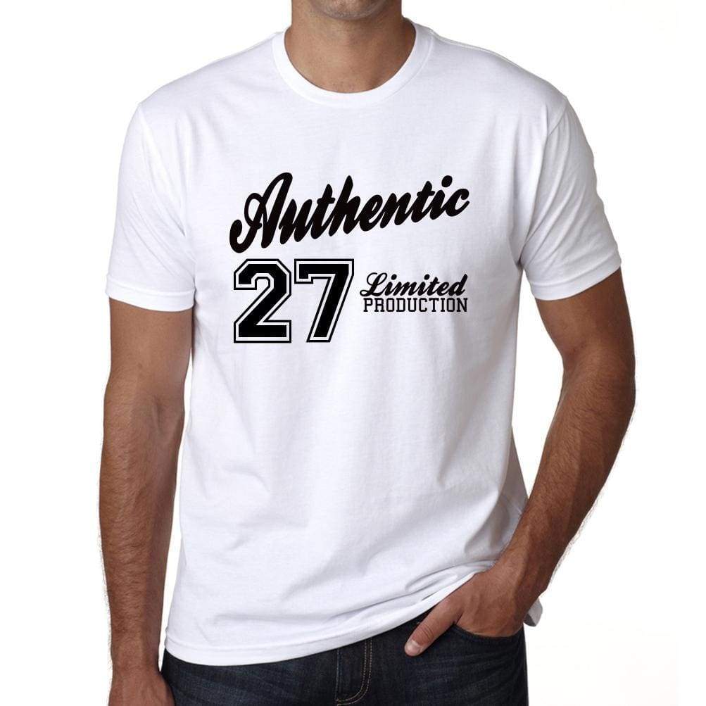 27 Authentic White Mens Short Sleeve Round Neck T-Shirt 00123 - White / L - Casual