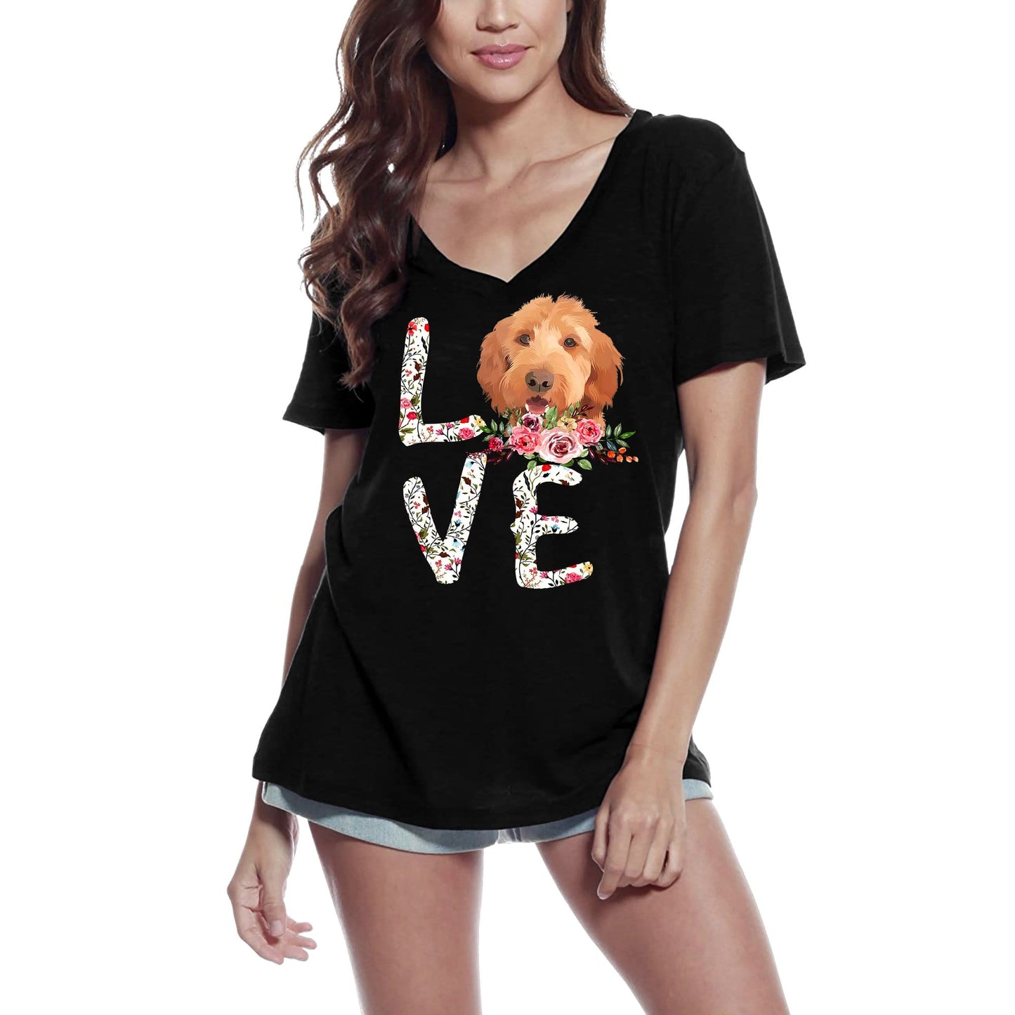 ULTRABASIC Damen T-Shirt Love Fluffy Dogs – Blumen-Hunde-Shirt – Haustierliebhaber-T-Shirt