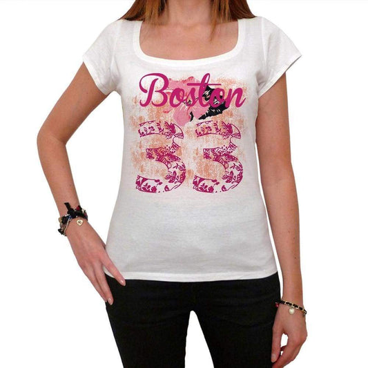 33 Boston City With Number Womens Short Sleeve Round White T-Shirt 00008 - Casual