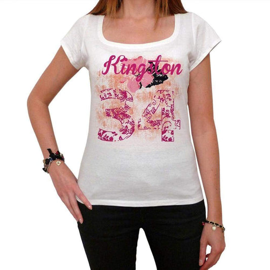 34 Kingston City With Number Womens Short Sleeve Round White T-Shirt 00008 - Casual