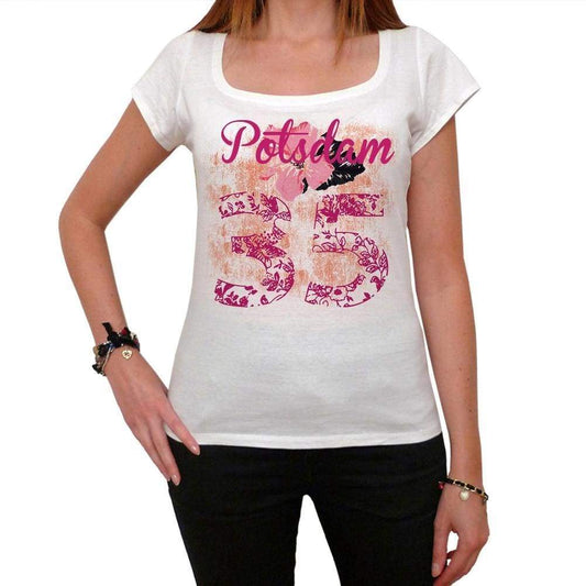 35 Potsdam City With Number Womens Short Sleeve Round White T-Shirt 00008 - Casual