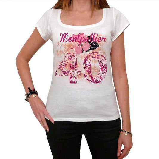 40 Montpellier City With Number Womens Short Sleeve Round White T-Shirt 00008 - White / Xs - Casual
