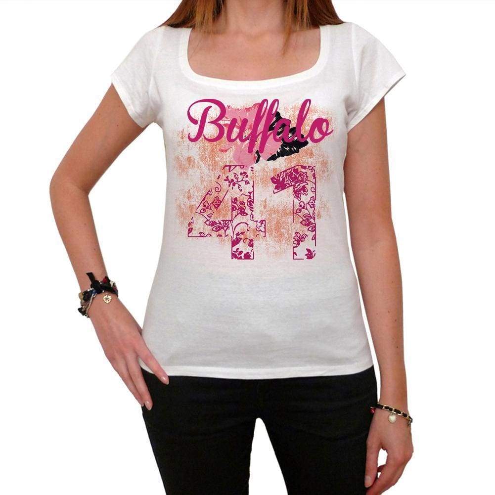 41 Buffalo City With Number Womens Short Sleeve Round White T-Shirt 00008 - White / Xs - Casual