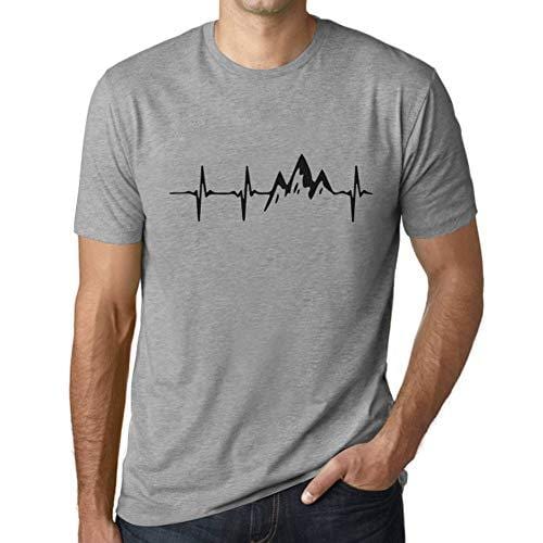 Ultrabasic - Herren T-Shirt Graphique Rythme Cardiaque de Montagne Gris Chiné