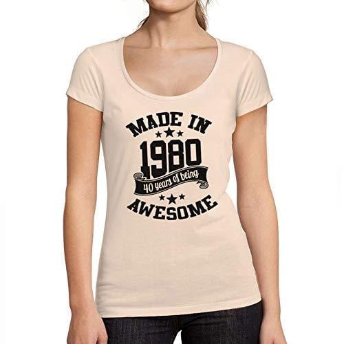 Ultrabasic - Tee-Shirt Femme Col Rond Décolleté Made in 1980 Idée Cadeau T-Shirt pour Le 40e Anniversaire Rose Crémeux
