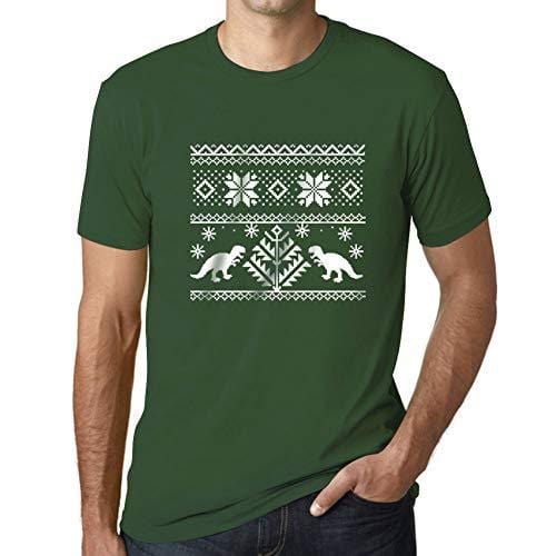 Ultrabasic - Homme T-Shirt Graphique Dinosaure Drôle Imprimé Lettres Noël Cadeau Vert Bouteille