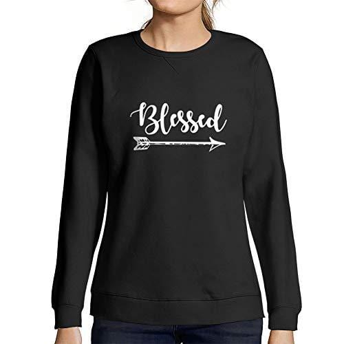 Ultrabasic - Femme Imprimé Graphique Sweat-Shirt Blessed Reconnaissant Action de Grâces Idées Cadeaux Noir Profond