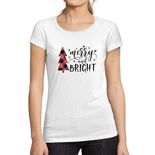 Ultrabasic - Femme Graphique Merry and Bright Christmas T-Shirt Action de Grâces Xmas Cadeau Idées Tee Blanco