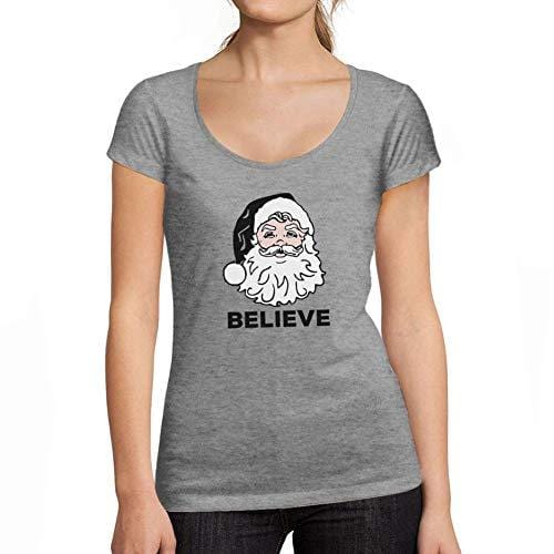 Ultrabasic - Femme Graphique Believe in Santa Claus T-Shirt Action de Grâces Xmas Cadeau Idées Tee Gris Chiné