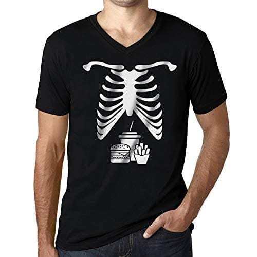 Ultrabasic - Homme Graphique Col V Tee Shirt Squelette Malbouffe Ventre X Ray Tee Shirt Cadeau de Halloween Noir Profond