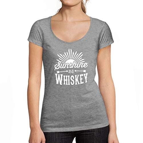 Ultrabasic - Tee-Shirt Femme col Rond Décolleté Sunshine and Whiskey Gris Chiné