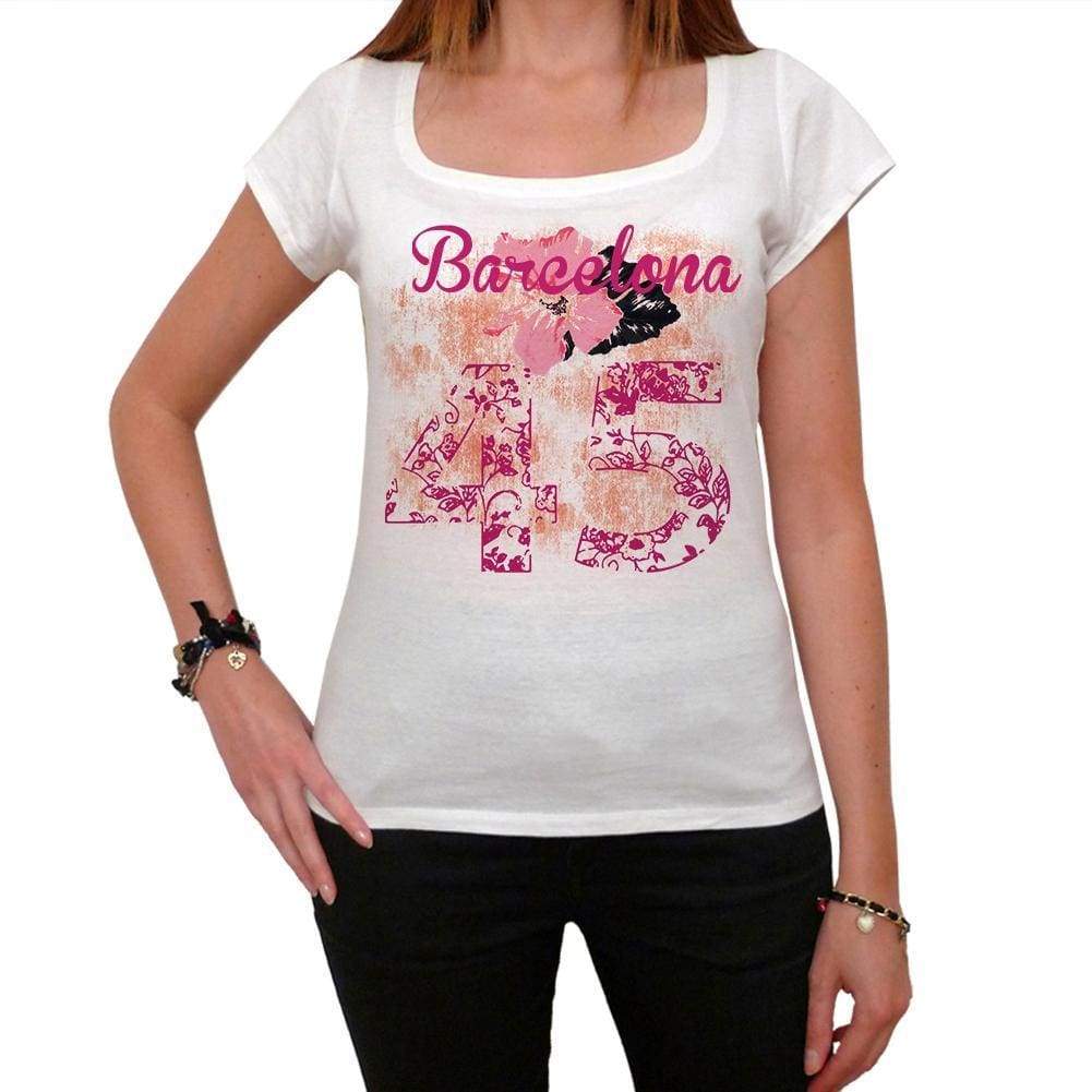 45 Barcelona City With Number Womens Short Sleeve Round White T-Shirt 00008 - White / Xs - Casual