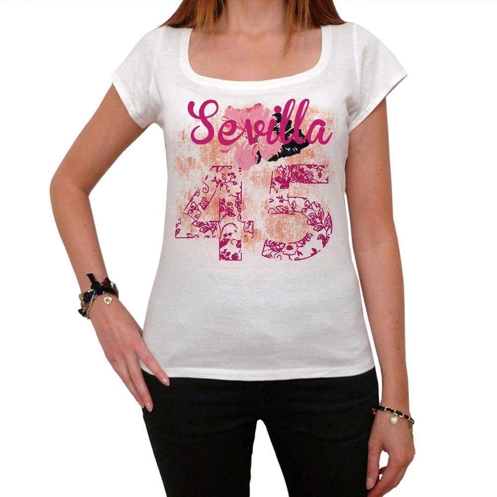 45 Sevilla City With Number Womens Short Sleeve Round White T-Shirt 00008 - White / Xs - Casual