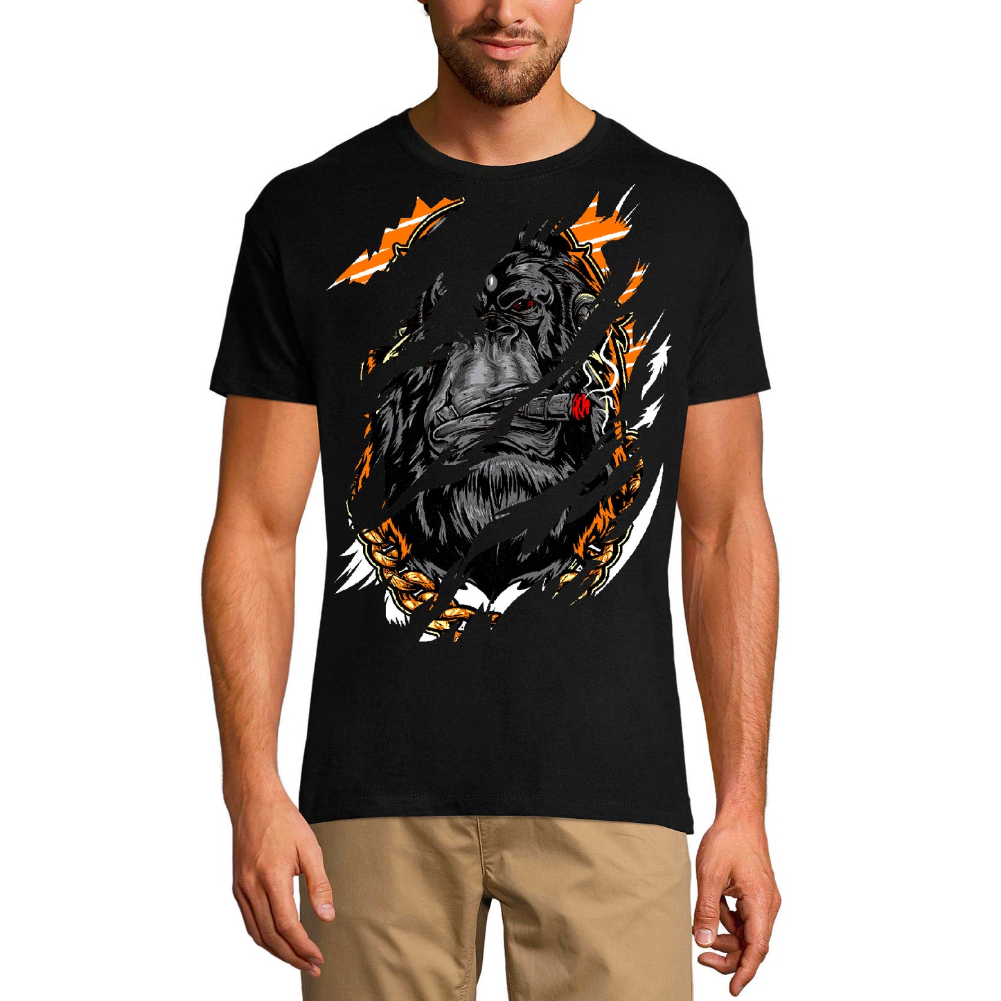 ULTRABASIC Herren Torn T-Shirt Smoking Gorilla Strength – Shirt für Männer