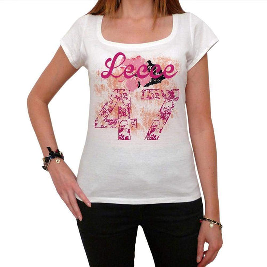 47 Lecce City With Number Womens Short Sleeve Round White T-Shirt 00008 - White / Xs - Casual
