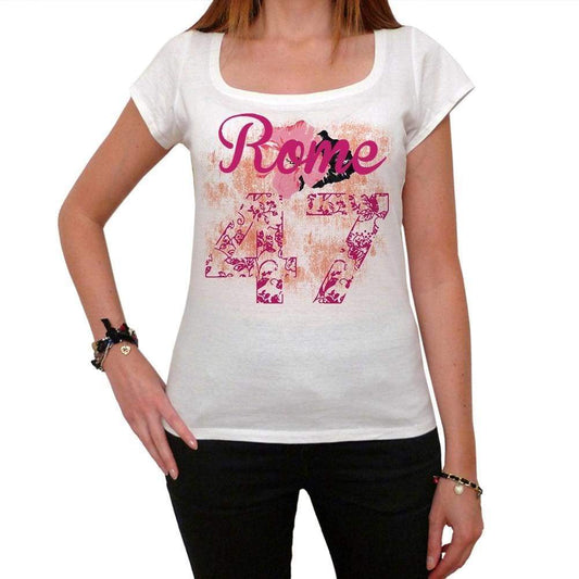 47 Rome City With Number Womens Short Sleeve Round White T-Shirt 00008 - White / Xs - Casual