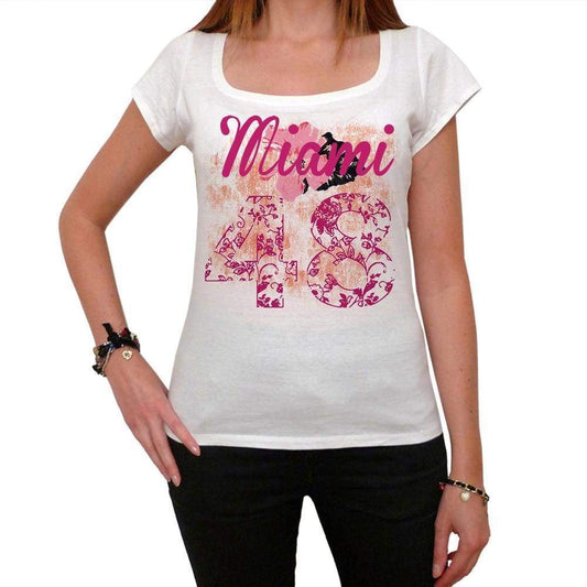 48 Miami City With Number Womens Short Sleeve Round Neck T-Shirt 100% Cotton Available In Sizes Xs S M L Xl. Womens Short Sleeve Round Neck