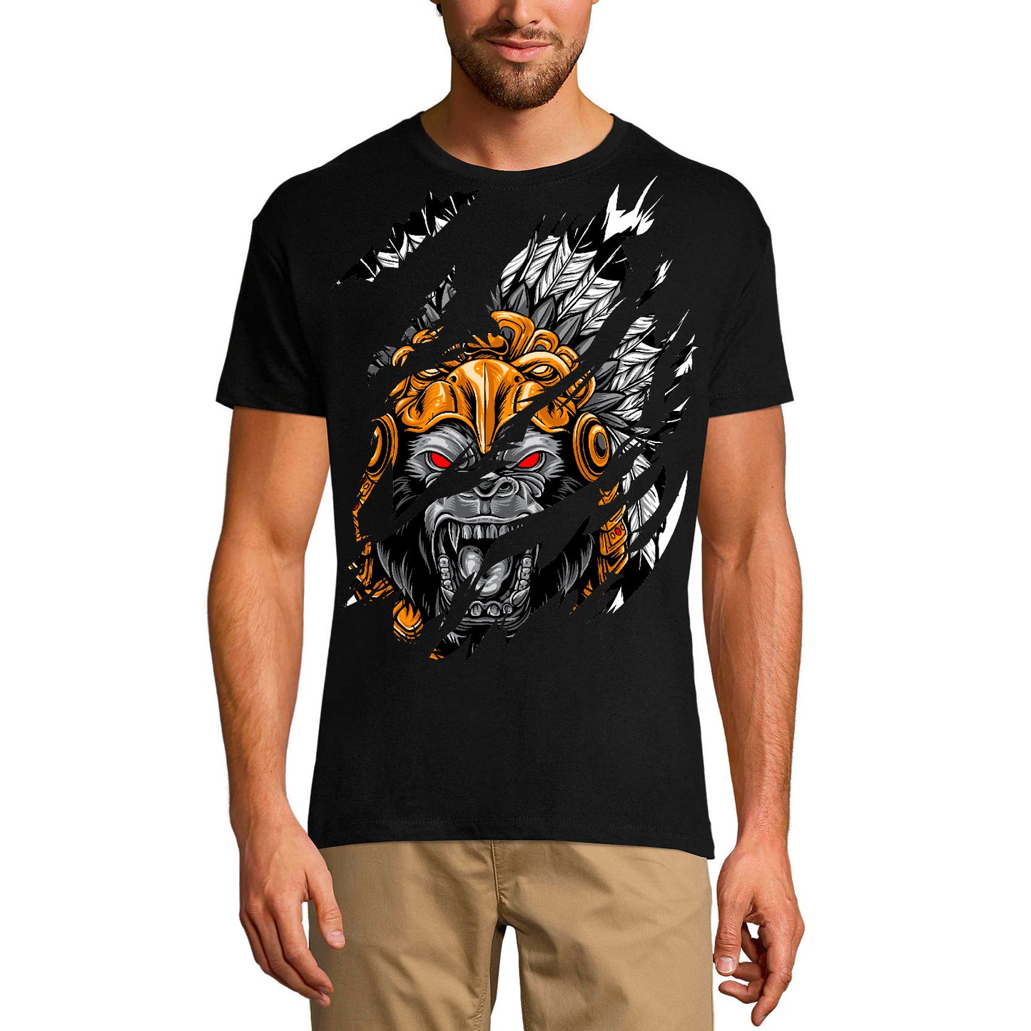 ULTRABASIC Herren zerrissenes T-Shirt Angry King Gorrila – Chief Monkey – Shirt für Männer