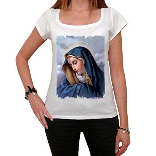 Jungfrau Maria T-Shirt Femme,Blanc, T-Shirt Femme