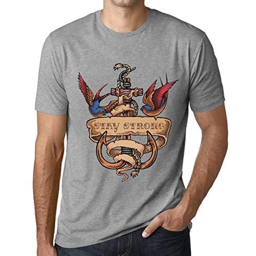 Ultrabasic - Homme T-Shirt Graphique Anchor Tattoo Stay Strong Gris Chiné