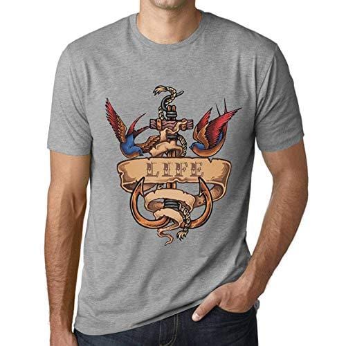 Ultrabasic - Homme T-Shirt Graphique Anchor Tattoo Life Gris Chiné