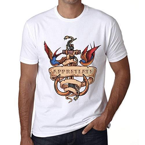 Ultrabasic - Homme T-Shirt Graphique Anchor Tattoo APPRETIATE Blanc