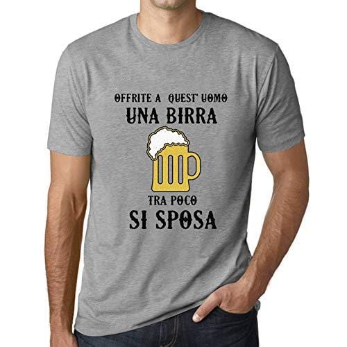 Ultrabasic - Homme Graphique Una Birra Tra Poco Si Sposa Impression de Lettre Tee Shirt Cadeau Gris Chiné