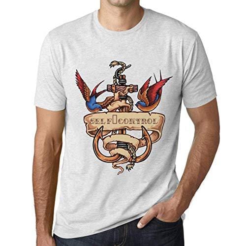 Ultrabasic - Homme T-Shirt Graphique Anchor Tattoo Self-Control Blanc Chiné