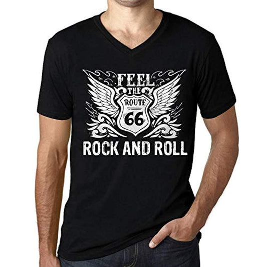 Men's Vintage Tee Shirt Graphic T Shirt V Neck Feel The Rock and ROLL Deep Black White Text