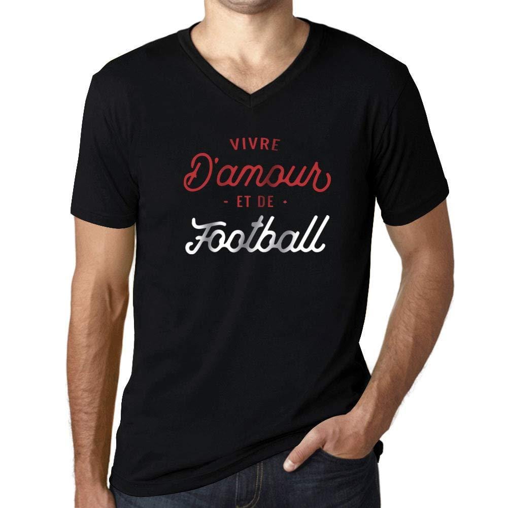 Ultrabasic - Homme Graphique Col V Tee Shirt Vivre d'amour et de Football Imprimé Lettres Noir Profond
